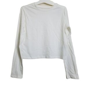 Wild Fable White Cropped Long Sleeve T-Shirt Small